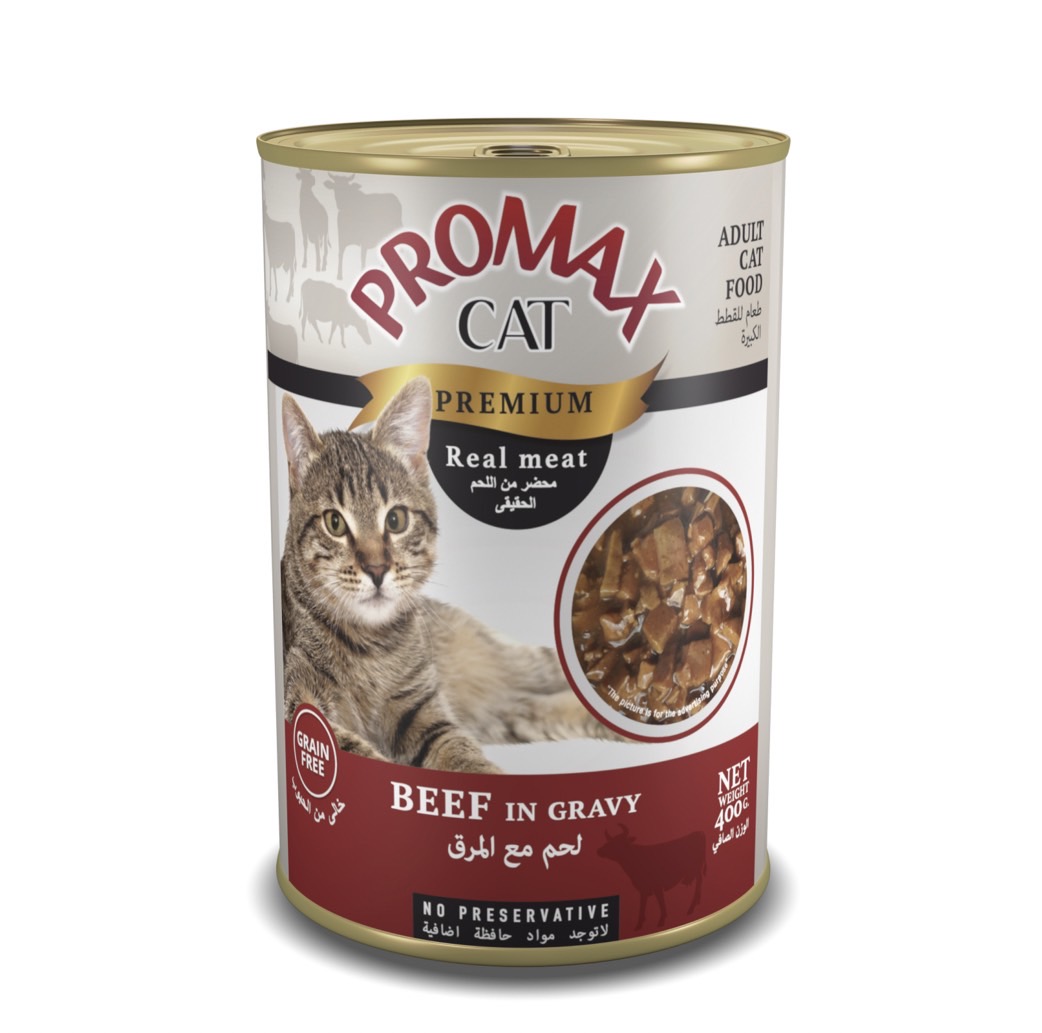 promax canned cat food - beef in gravy 400g.